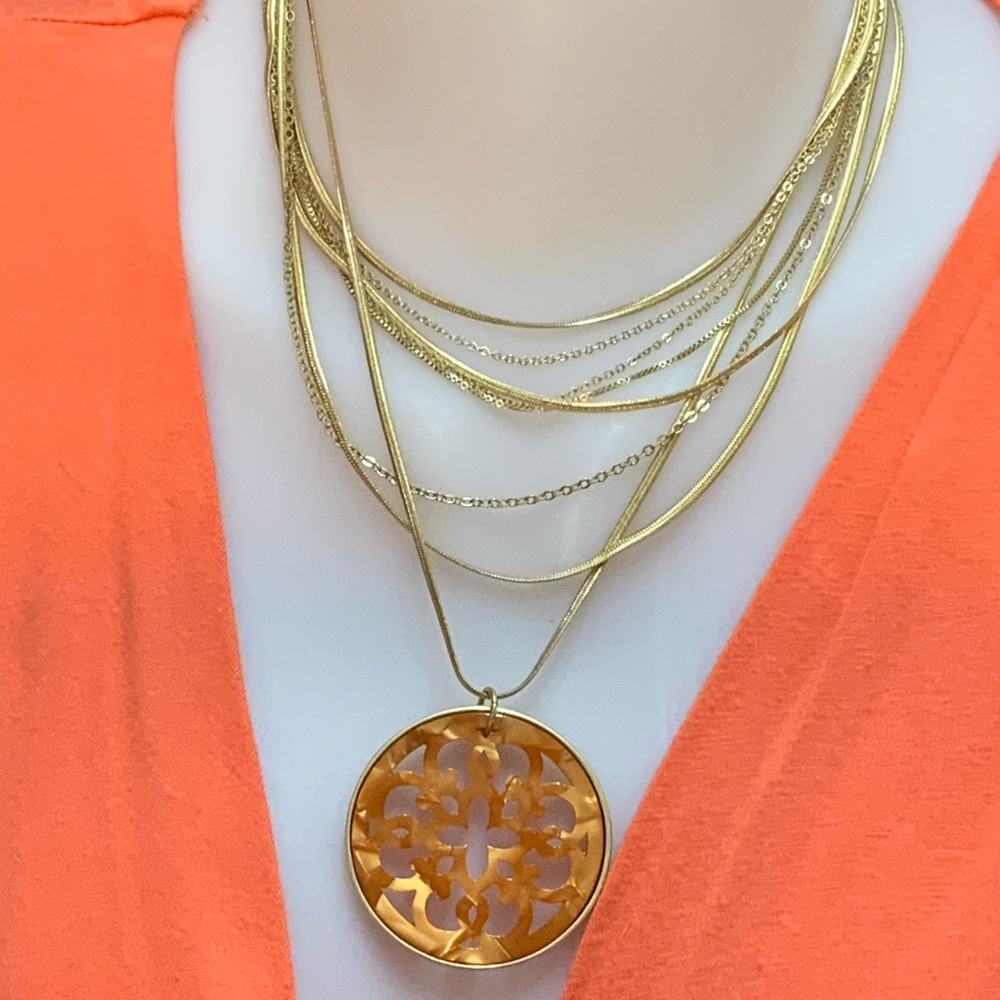 Orange filigree Moroccan pendant gold necklace new